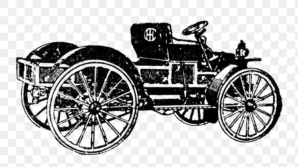 Motor wagon png collage element, black ink drawing, digitally enhanced from our own original copy of The Open Door to…
