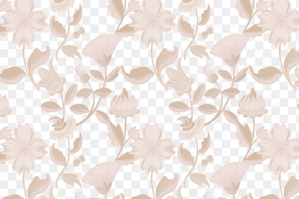 Vintage neutral floral pattern transparent background, remix from public domain artwork