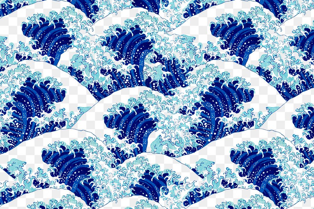 Japanese blue wave png pattern, remix of artwork by Watanabe Seitei
