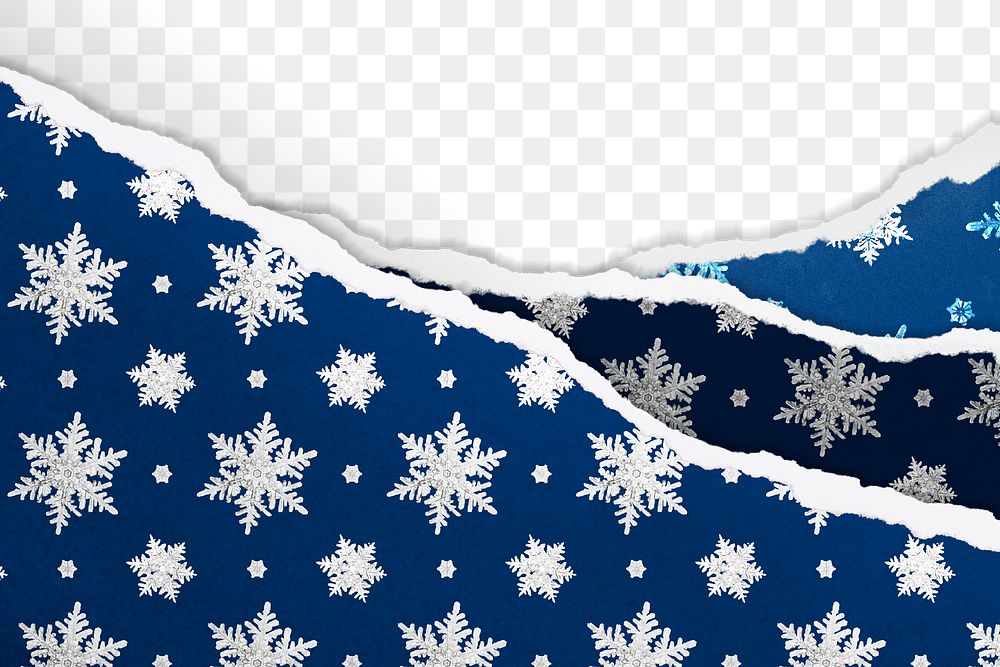 Blue Christmas snowflake torn paper transparent background, remix of photography by Wilson Bentley