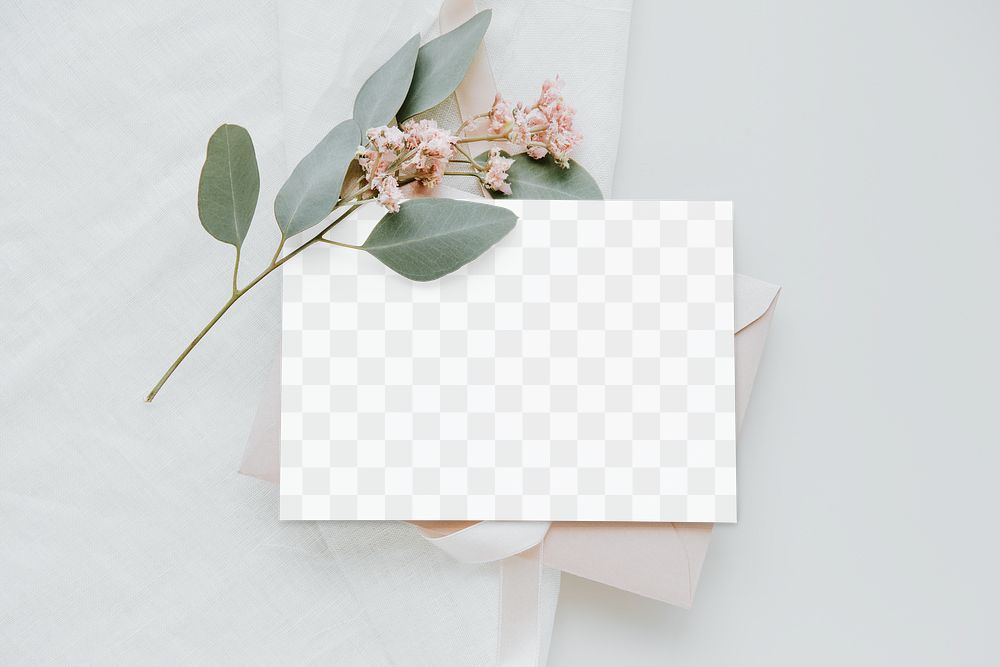 Pink eucalyptus flower by a card mockup design element 