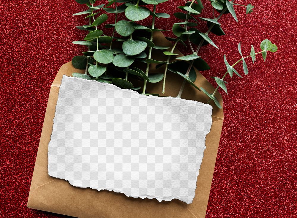 Card png mockup on envelope with leaves