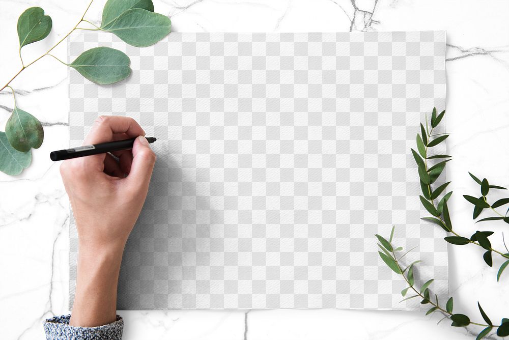 Hand writing on blank paper png mockup
