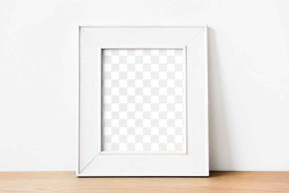 White wooden frame png mockup by a wall