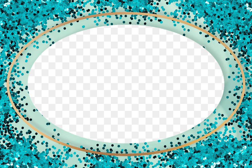 Gold shimmering oval frame on a mint green background 