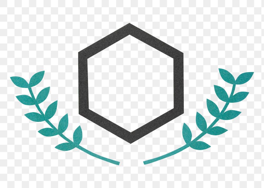 Hexagonal frame with green leaves design element