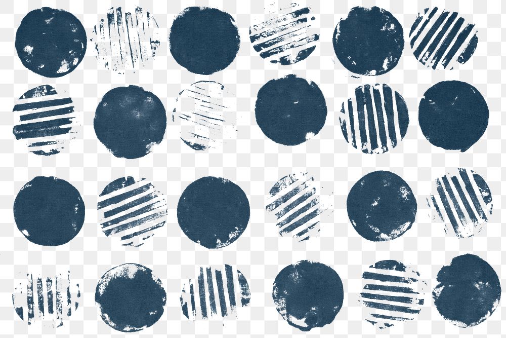 Block print png circle pattern background in blue 