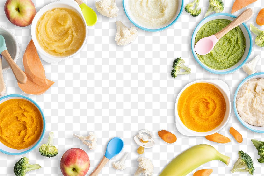 Png food frame background with baby food ingredients