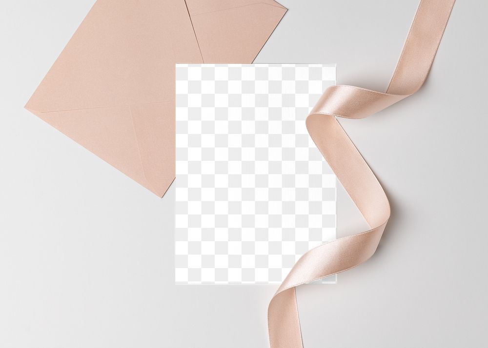 Invitation card mockup png, transparent paper, aesthetic flat lay stationery