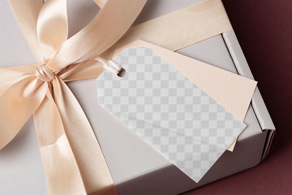Gift label png, transparent mockup design, present box tag