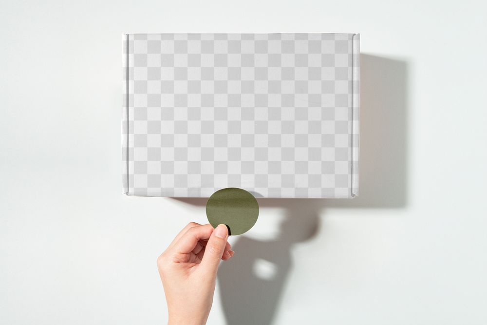 Box mockup png, transparent product packaging, mailing box flat lay design