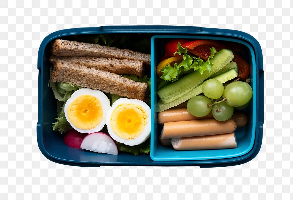 Png healthy lunchbox, kids food with egg and greens