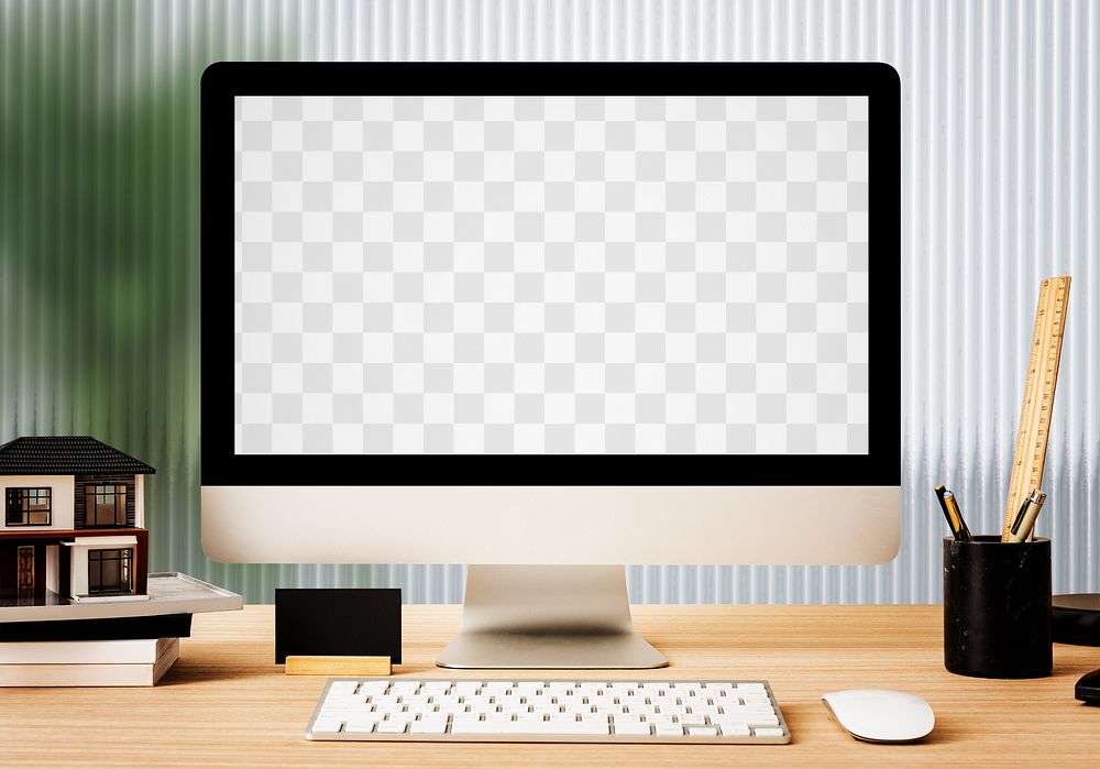 Computer screen mockup png, workspace for architect