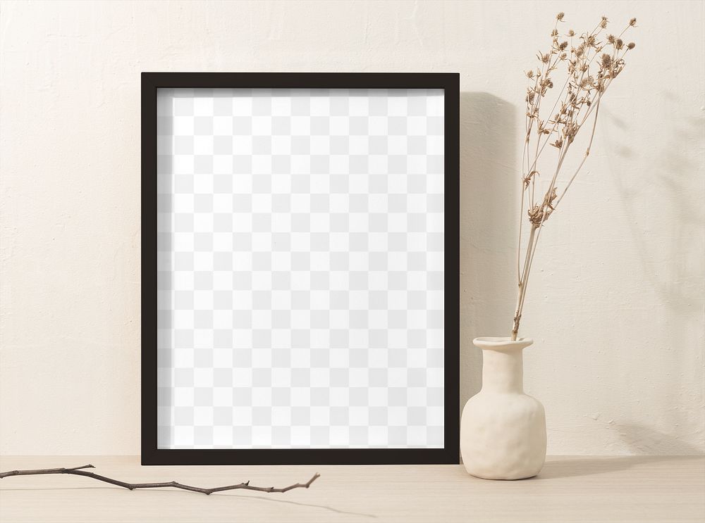 Picture frame mockup png, dried white flower decoration