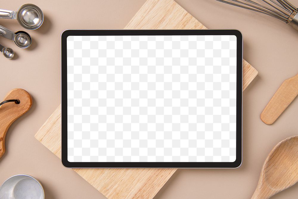 Tablet screen png mockup, kitchen lifestyle image