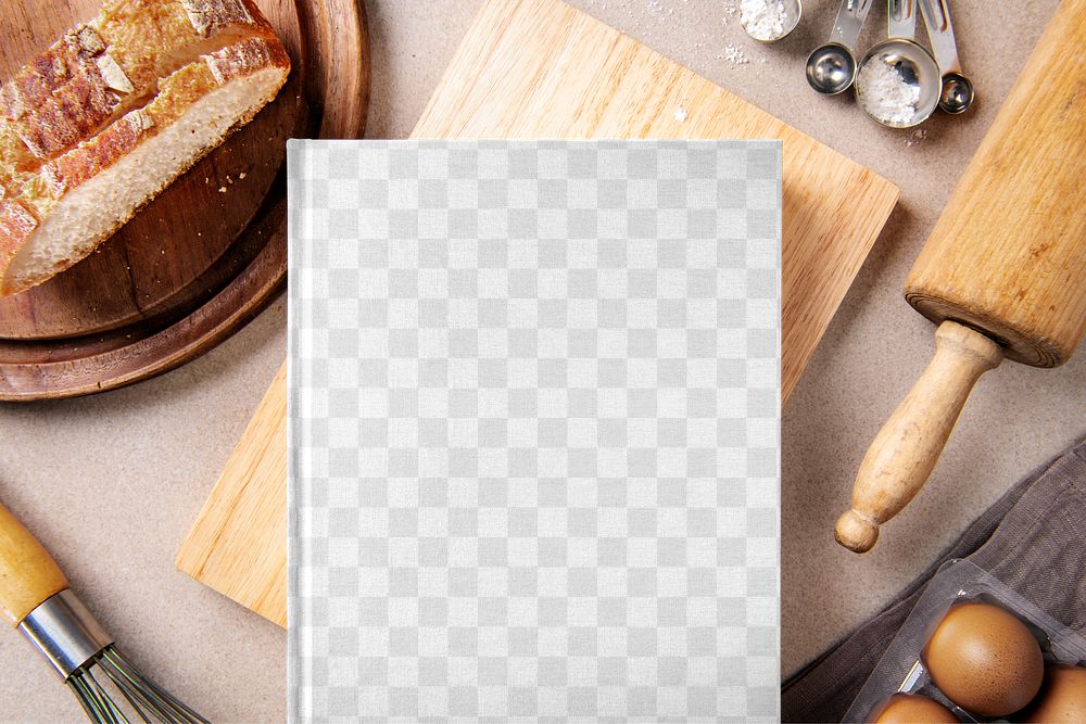 Hardcover cookbook png mockup, aesthetic publishing, transparent design