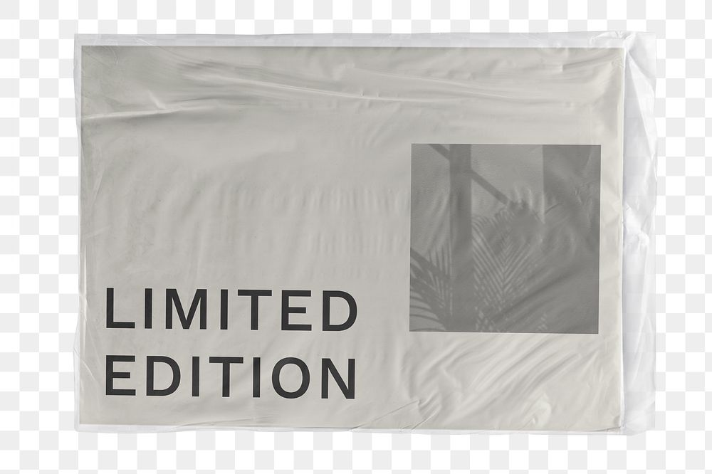 White mailer bag png, limited edition text, shipping packaging design