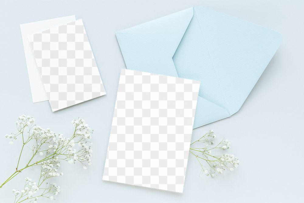 Blank cards mockup with blue envelope