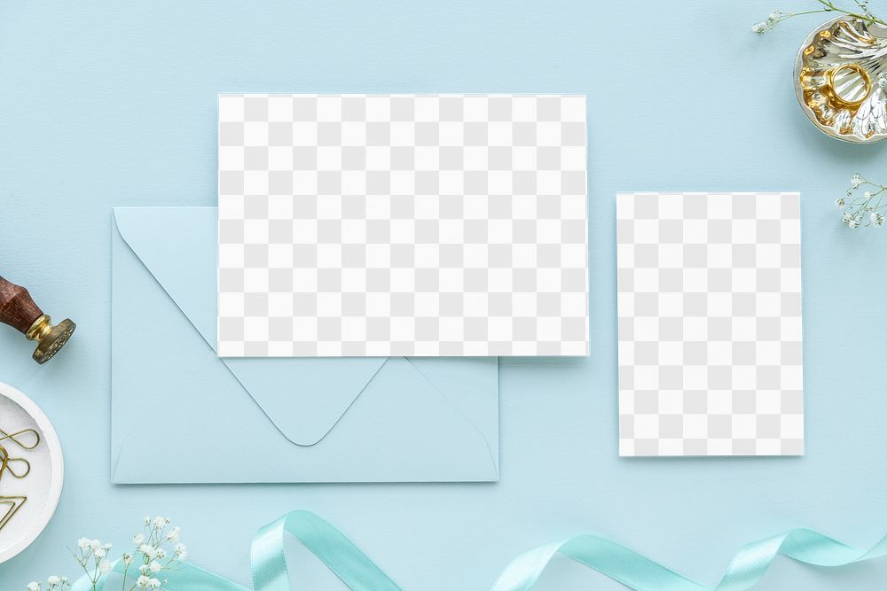 Wedding invitation card mockup on a blue background