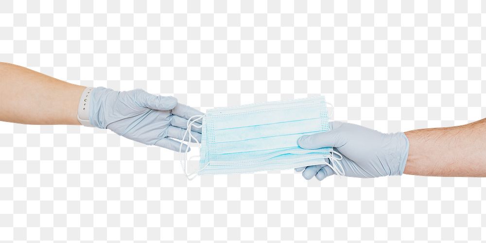 Man with a glove sharing a face mask to a friend design element