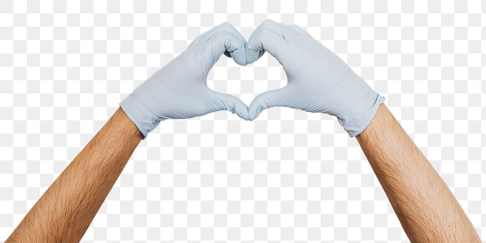 Gloved hands making a heart shaped symbol design element