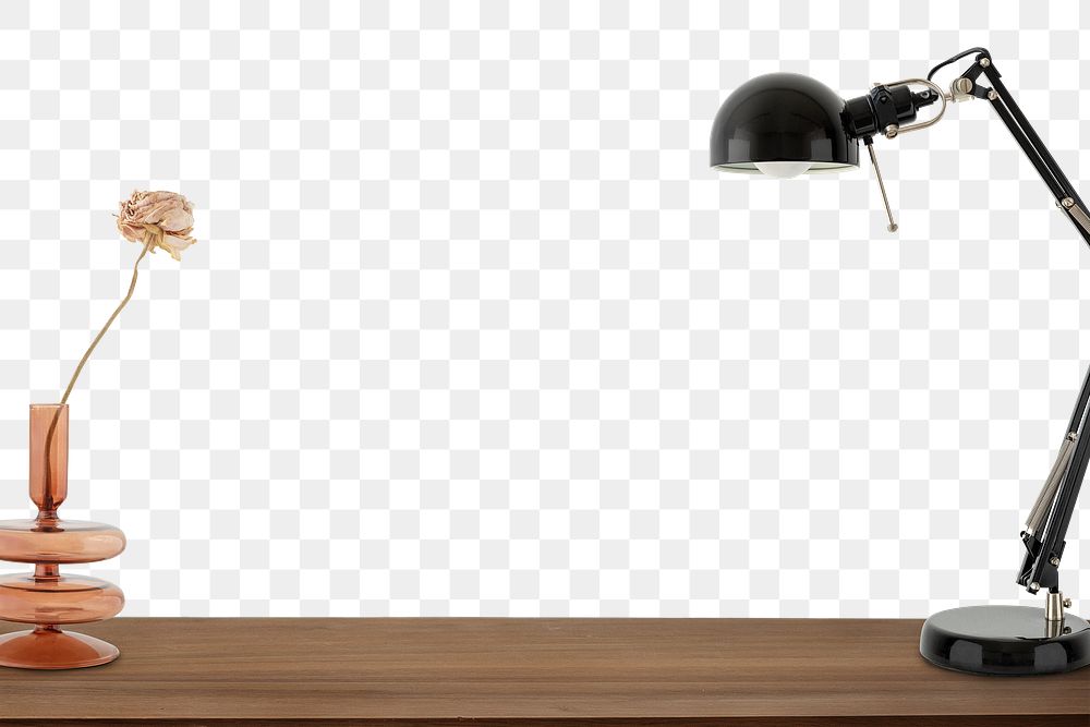 Black desk lamp on a wooden table design element