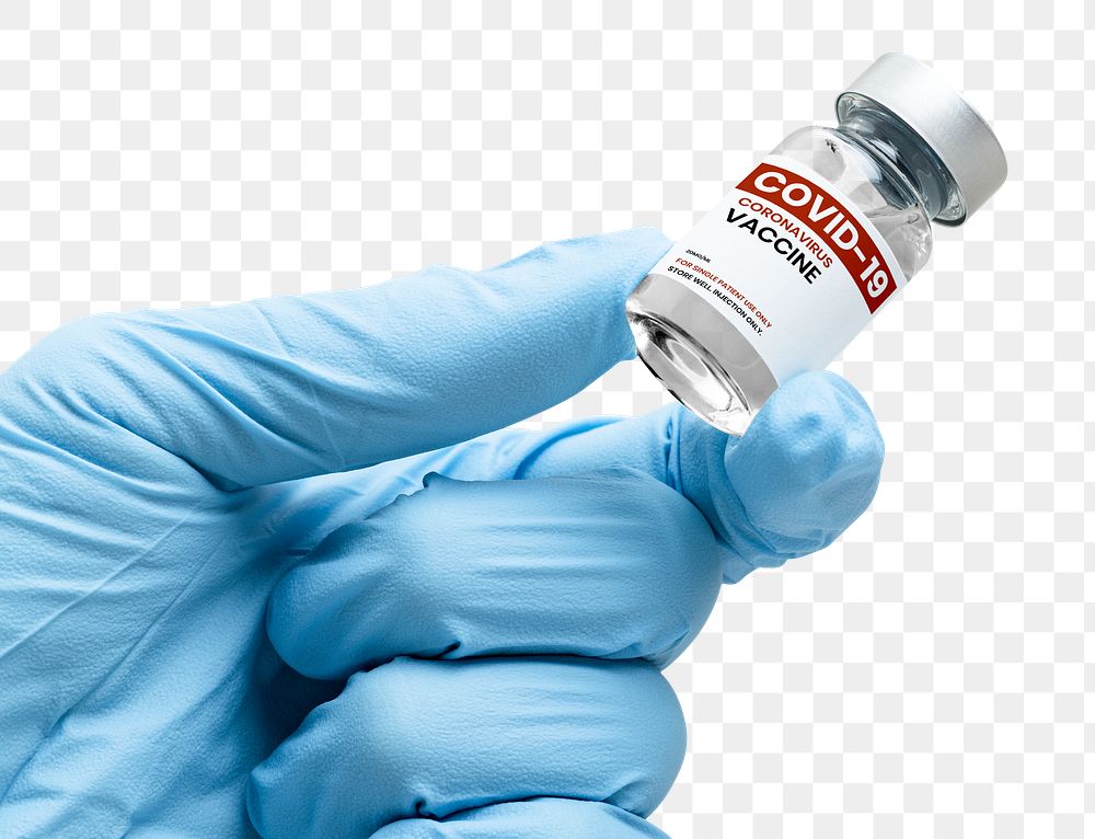 Png COVID-19 injection vial in scientist's hand mockup