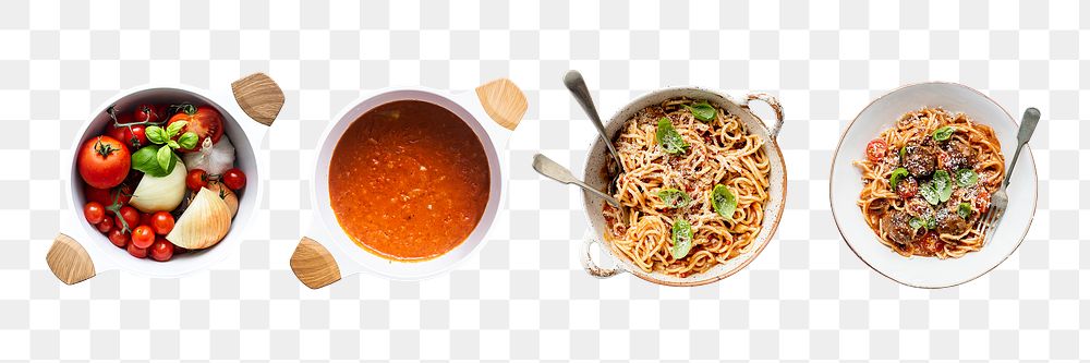Png pasta dish ingredients and menu set