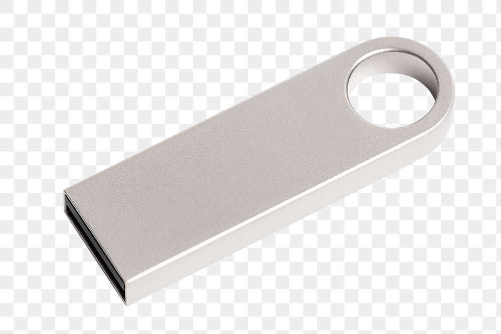 Silver USB flash drive png mockup technology data storage device