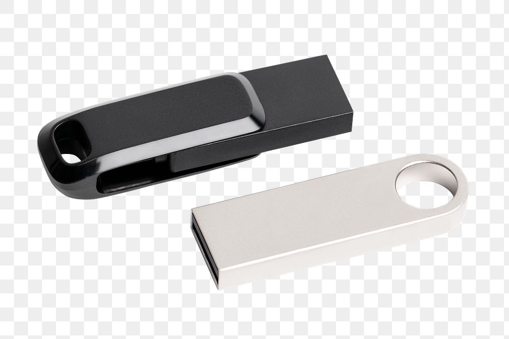 Two USB flash drive png mockup technology data storage device