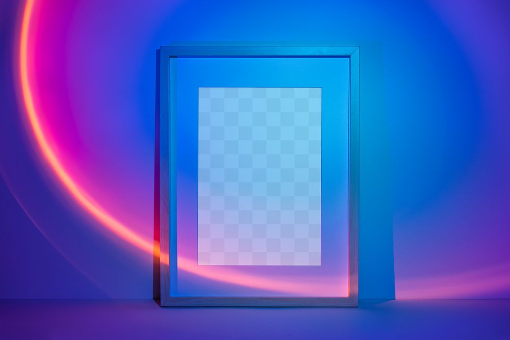 Picture frame png mockup with blue gradient led light