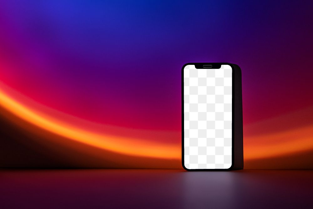 Mobile phone png mockup with retro futurism style