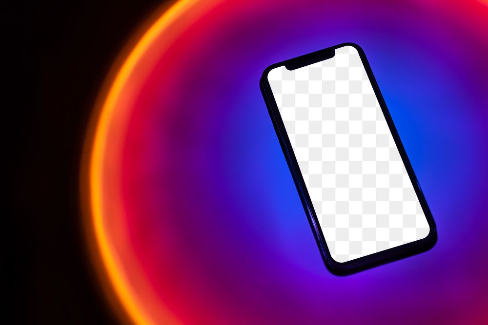 Mobile phone png mockup with retro futurism style