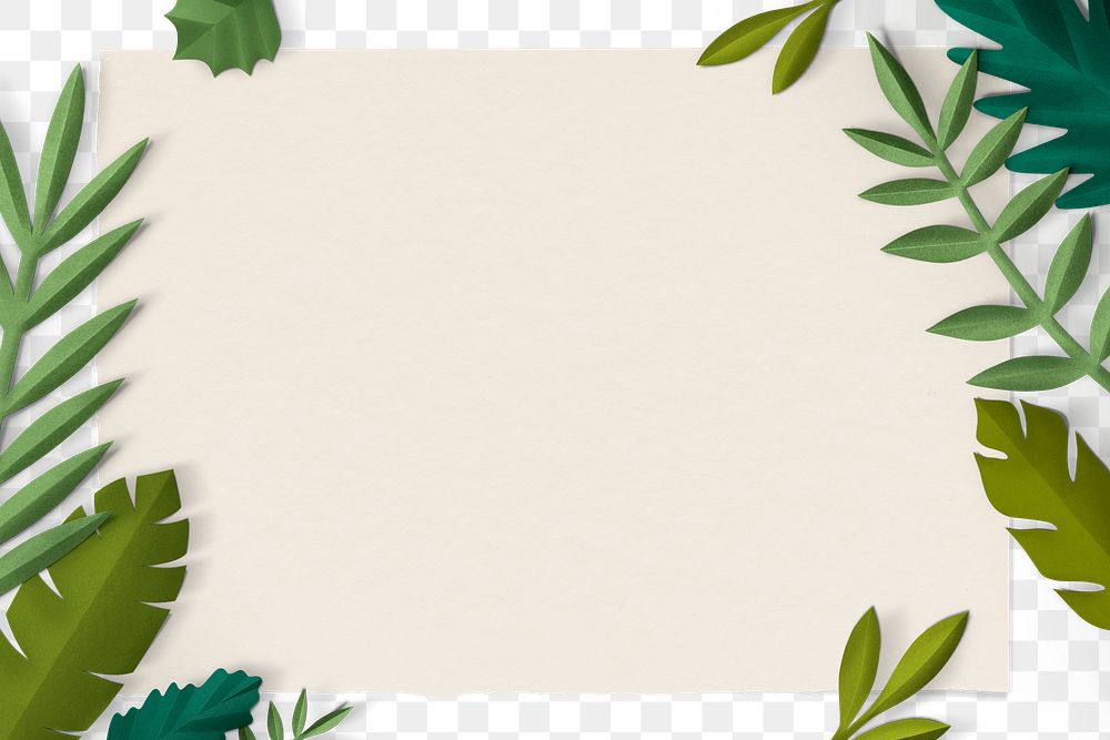 Png transparent frame with spring leaf in flat lay style
