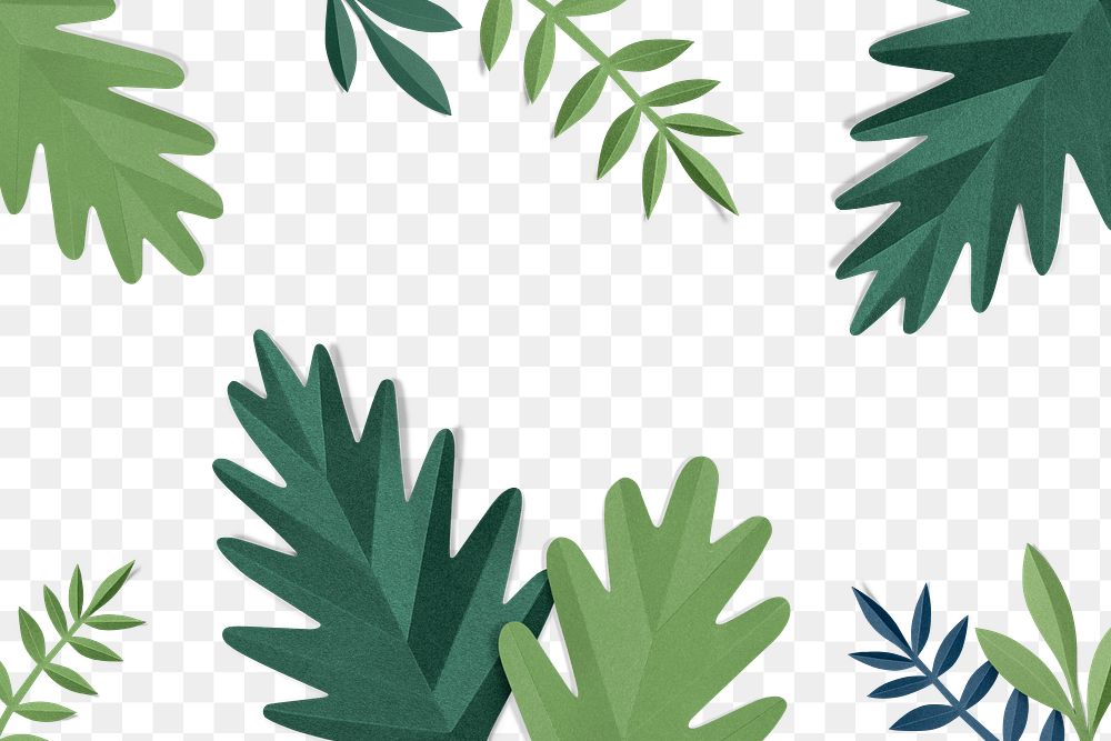 Png spring leaf pattern in paper craft style transparent background