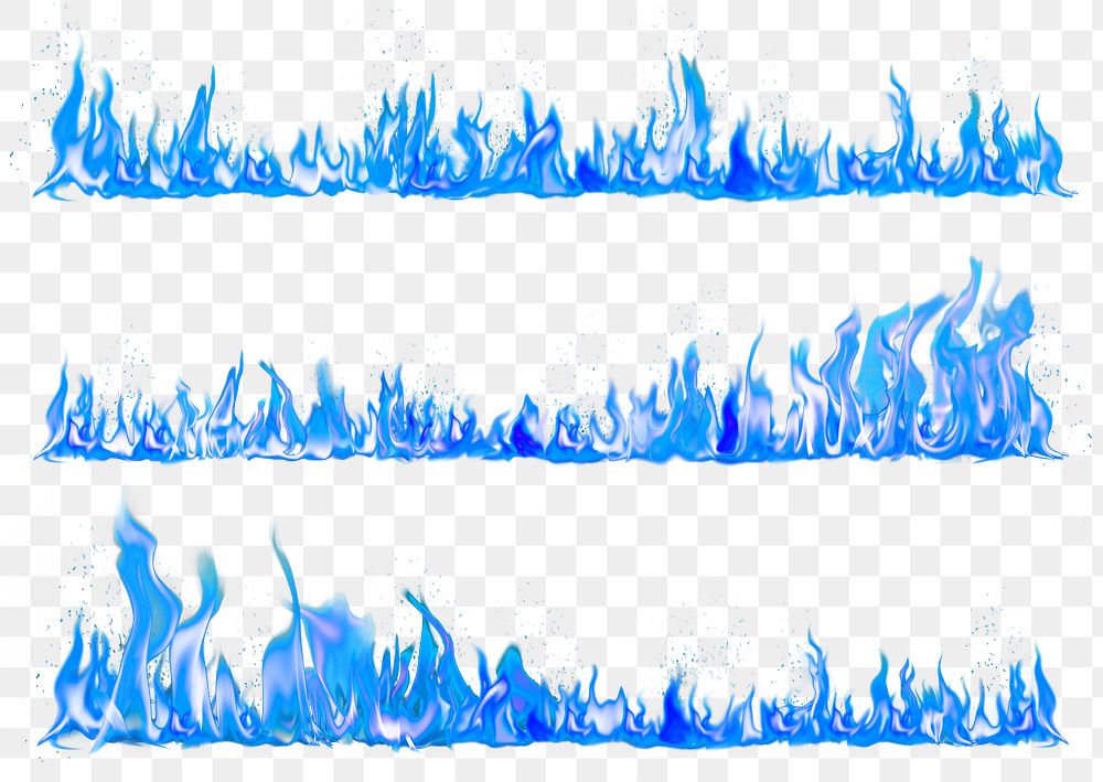 Blue flame border sticker, realistic fire image set