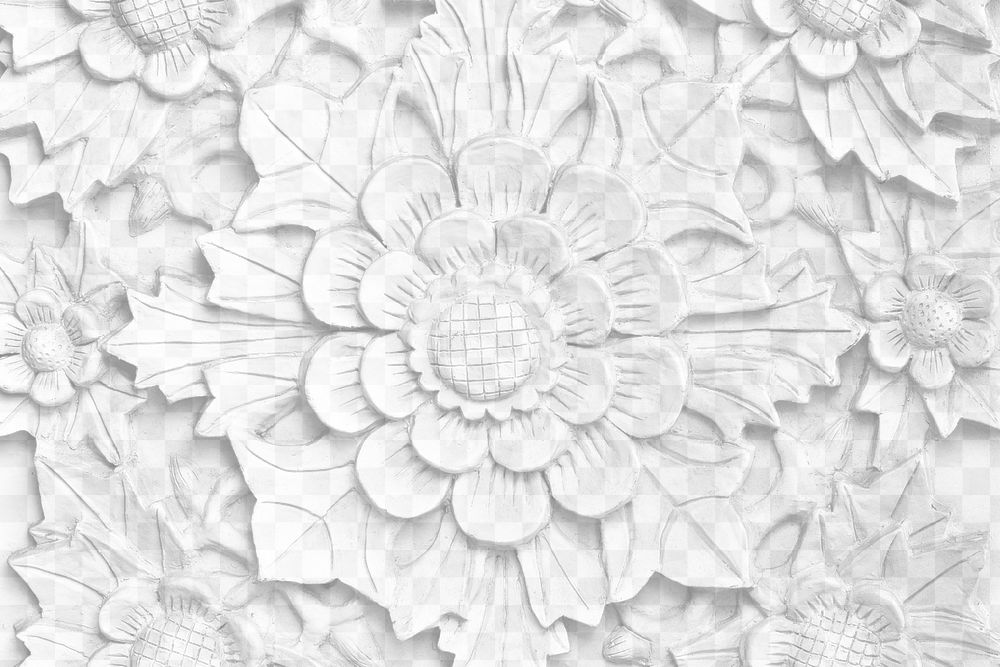 Carved floral png ornament overlay, abstract design on transparent background 