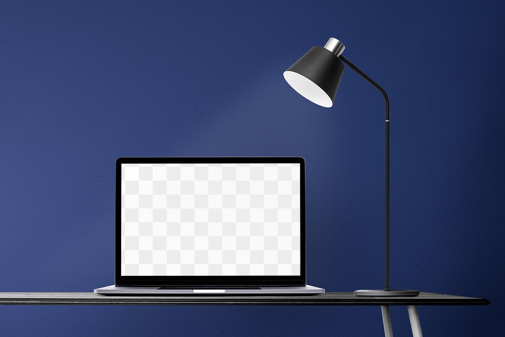 Laptop screen png mockup modern home office