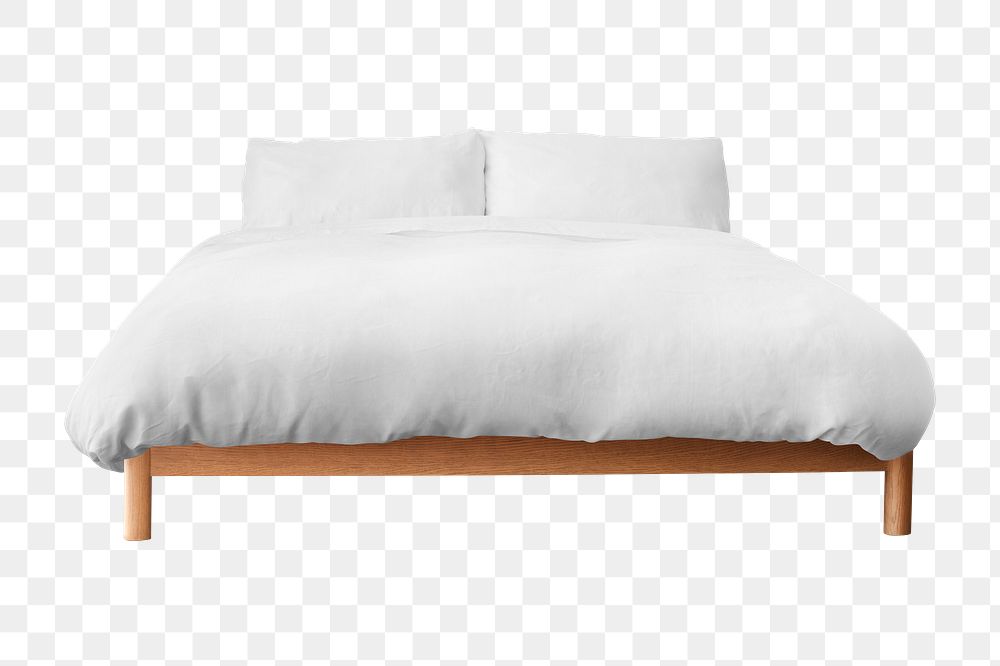 Minimal bed png mockup with white bedding