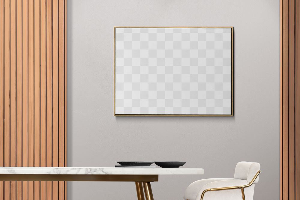 Png frame mockup hanging in luxury dining room
