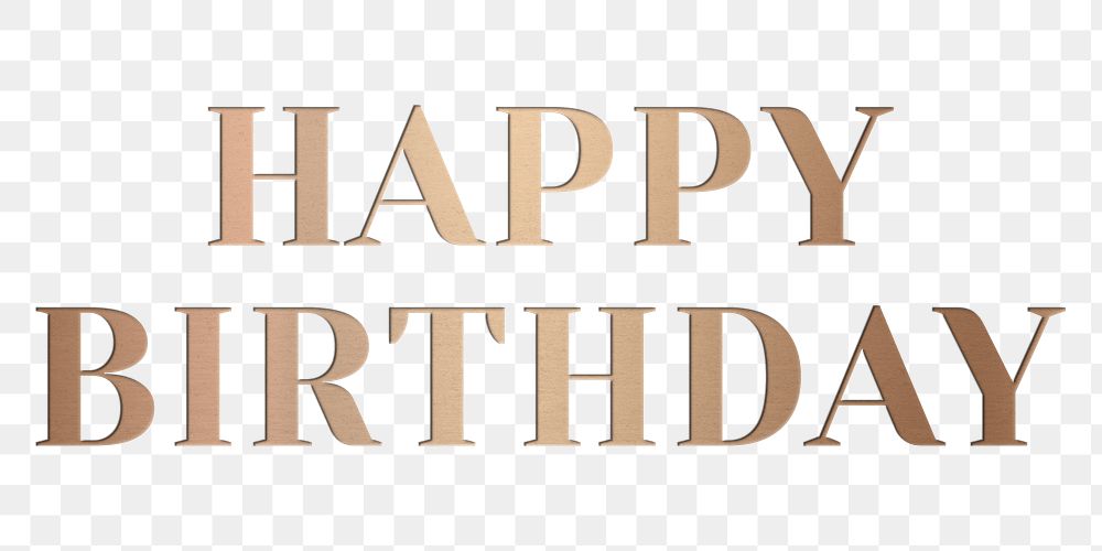 Png happy birthday sticker typography in metallic gold font