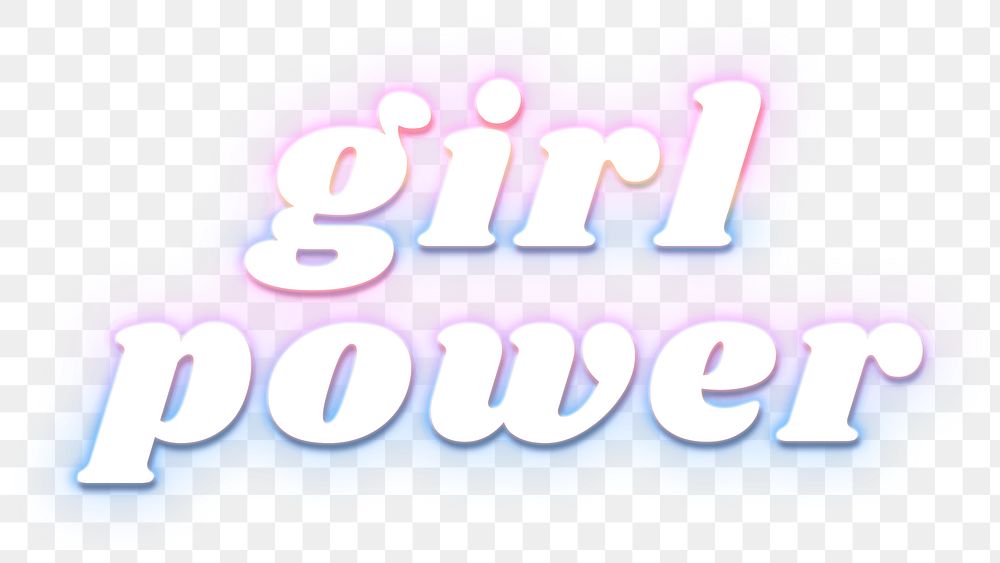 Png girl power sticker typography in glowing rainbow font