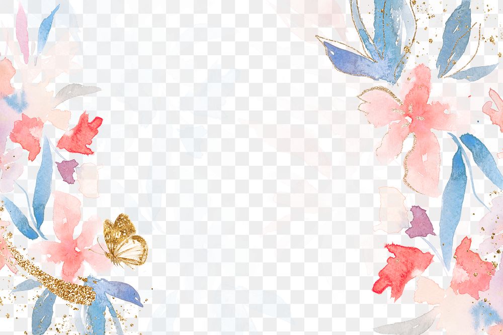Watercolor png flowers frame background in pink floral spring season