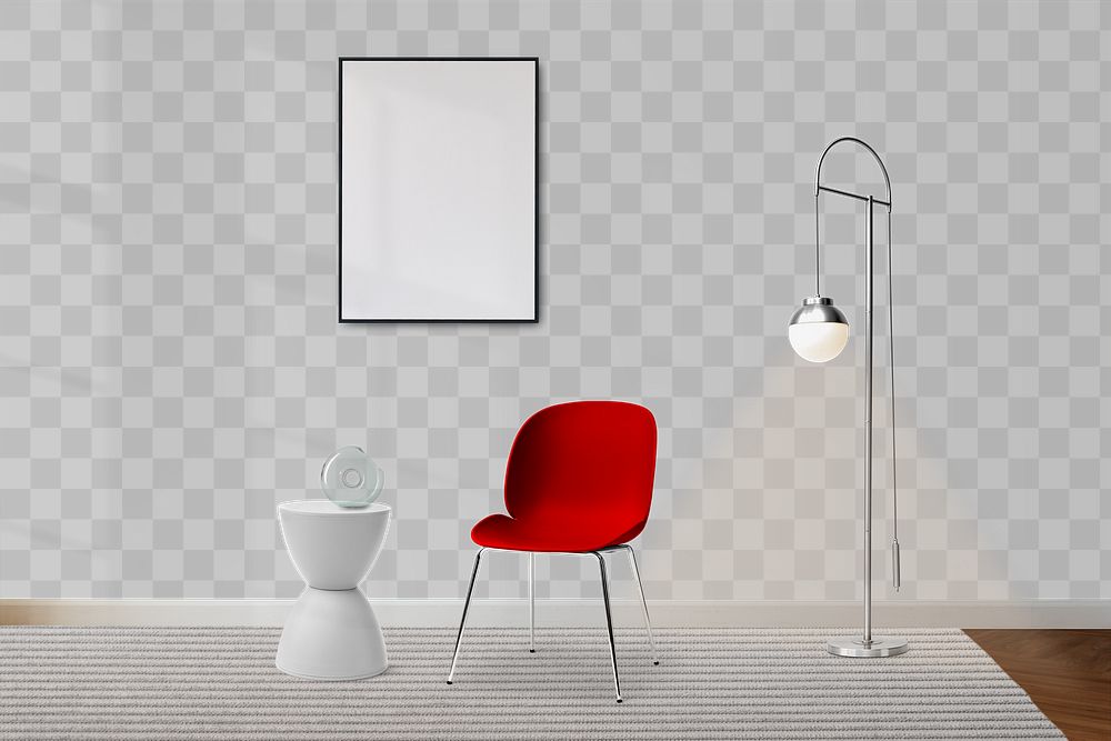 Living room wall png mockup, modern home interior
