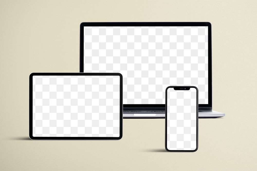 Multi device png screen mockup, blank design space set