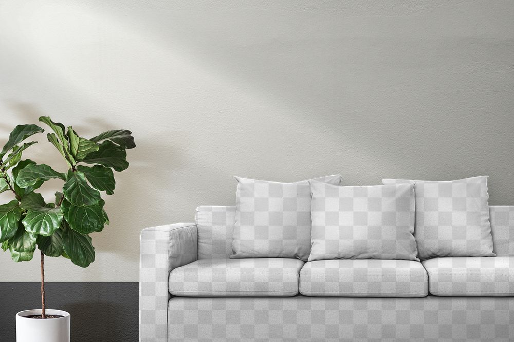 Leather couch png mockup, transparent living room furniture