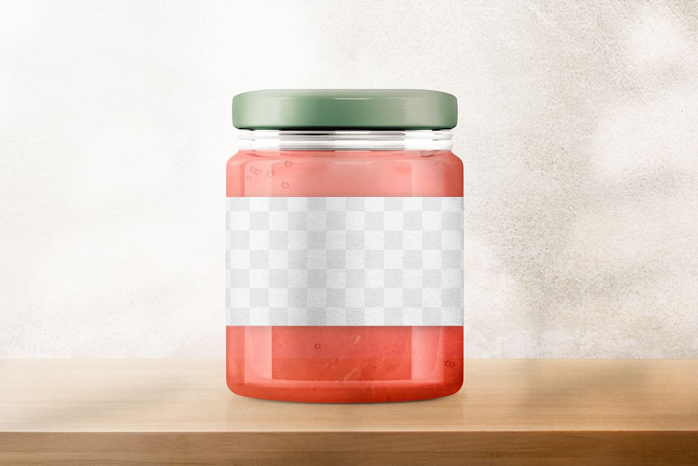 Label png mockup, glass jar with transparent design space 