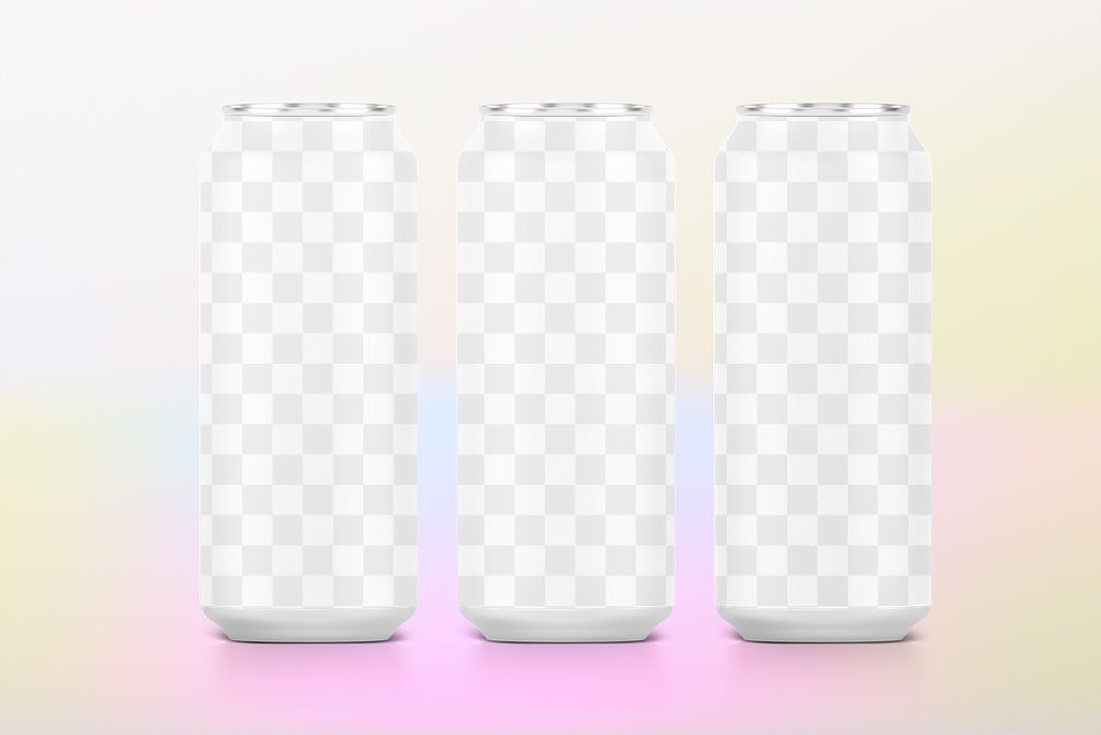 Beverage cans png mockup transparent design for soda drink set