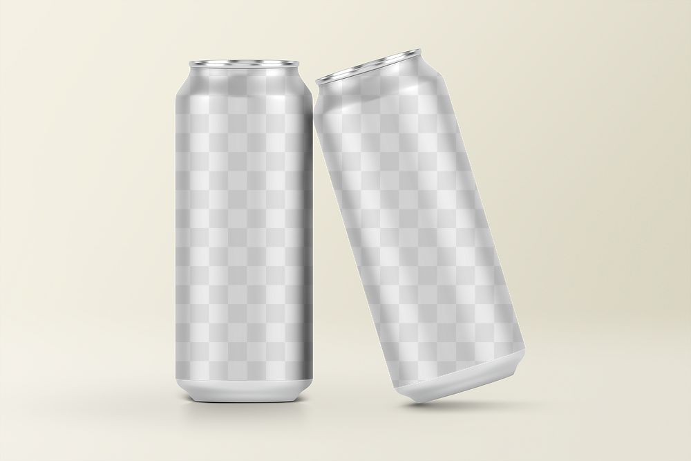Beverage cans png mockup transparent design for soda drink set