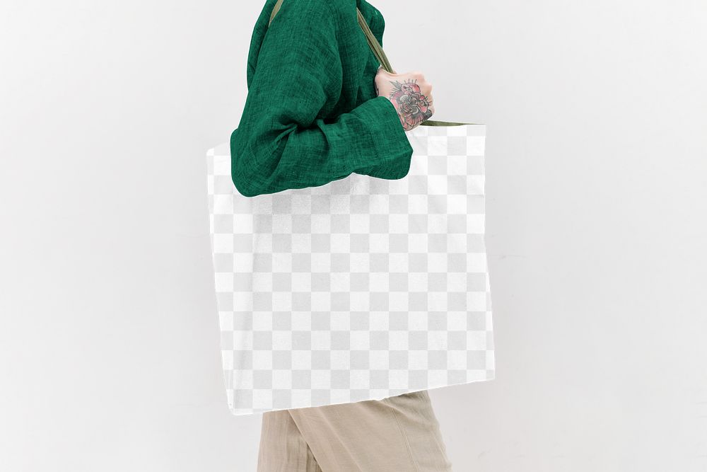 Tote bag png mockup reusable eco-friendly shopping bag
